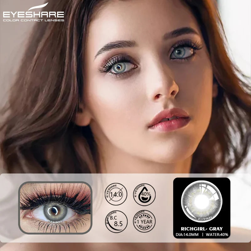 Lentes de Contacto con Agrandamiento de Ojos (14mm) Gris Richgirl Gray - Eyeshare Vision