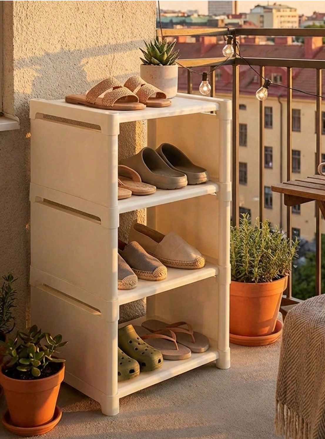 Zapatera vertical multinivel de plástico con protección contra polvo (4 Niveles) ✦ Bajo pedido