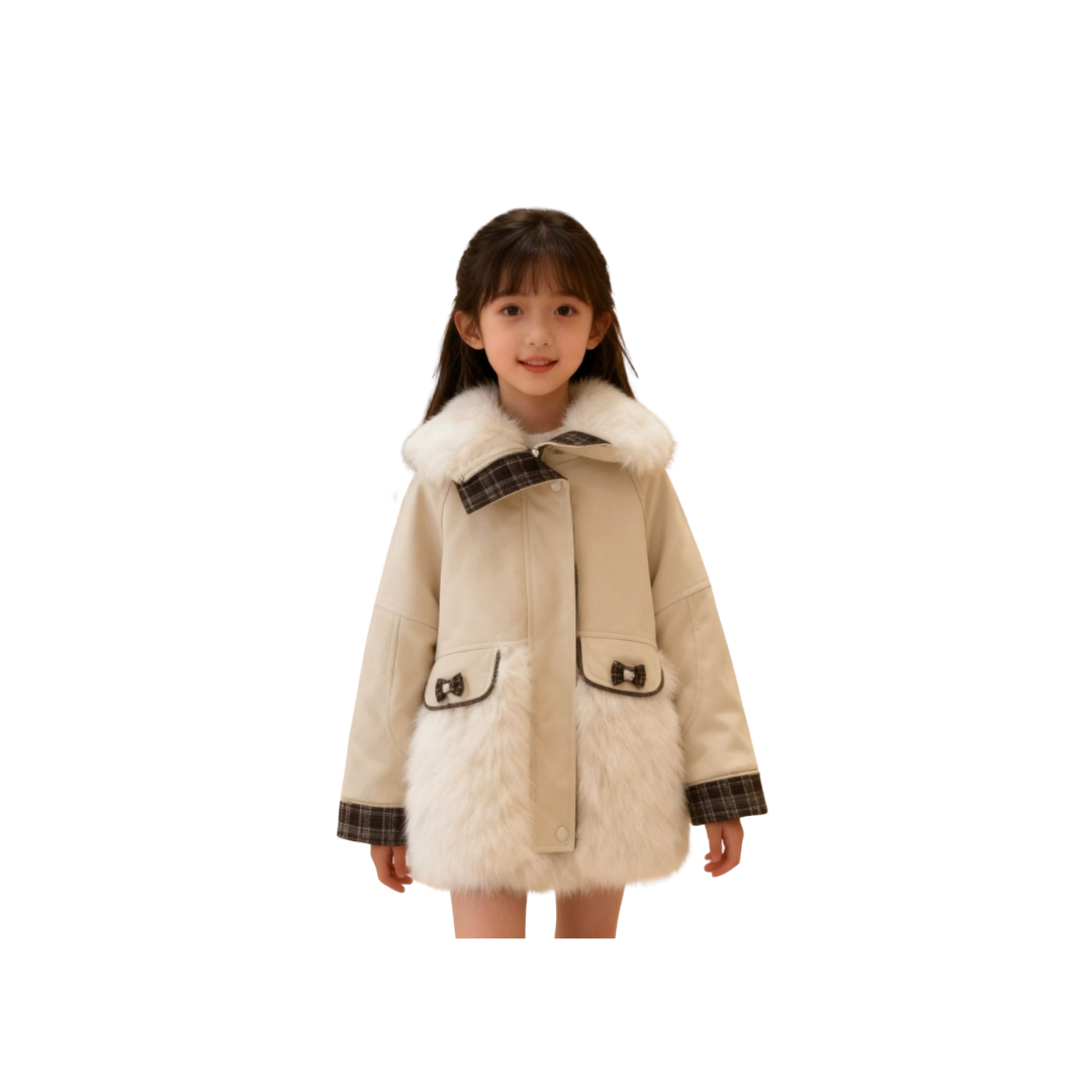 Chaqueta de Cuerina para Niña | Abrigo de 2 colores con Detalles Afelpados | ✦ Bajo pedido