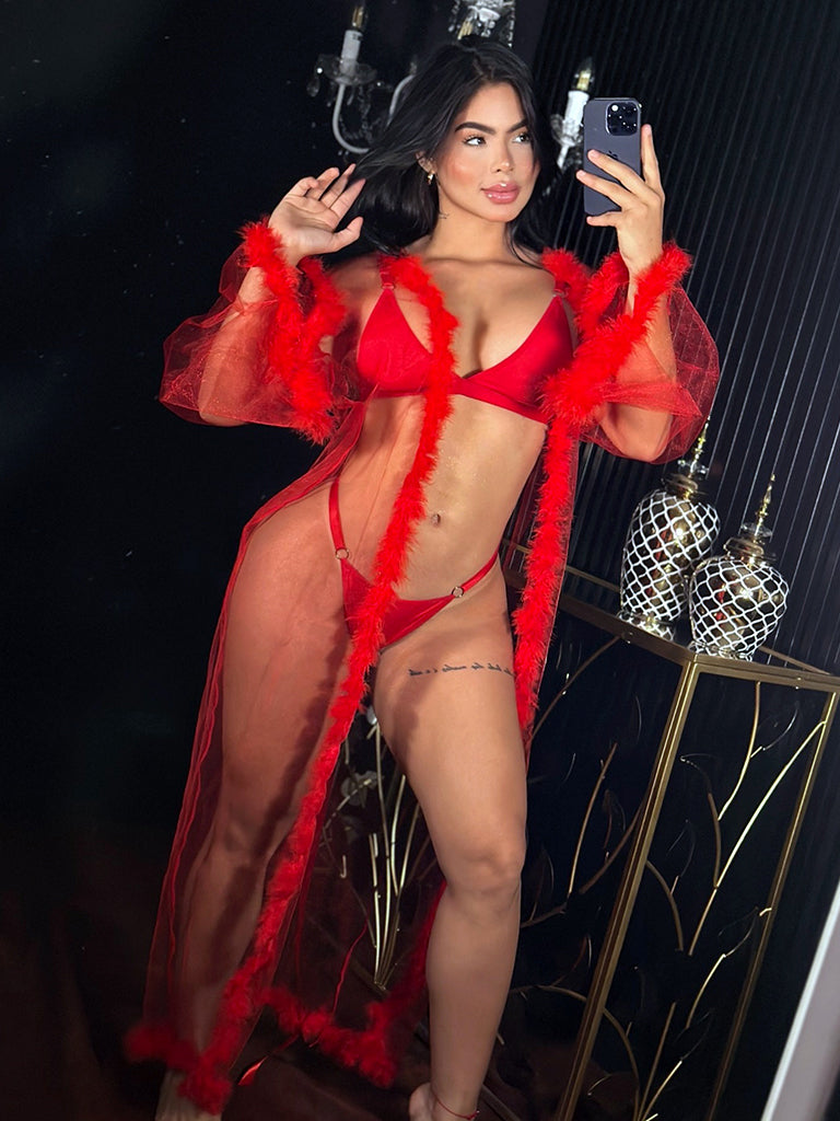 Set Lencería Levantadora Plumas 3PCZ (Unitalla S/M) ✦ Bajo pedido