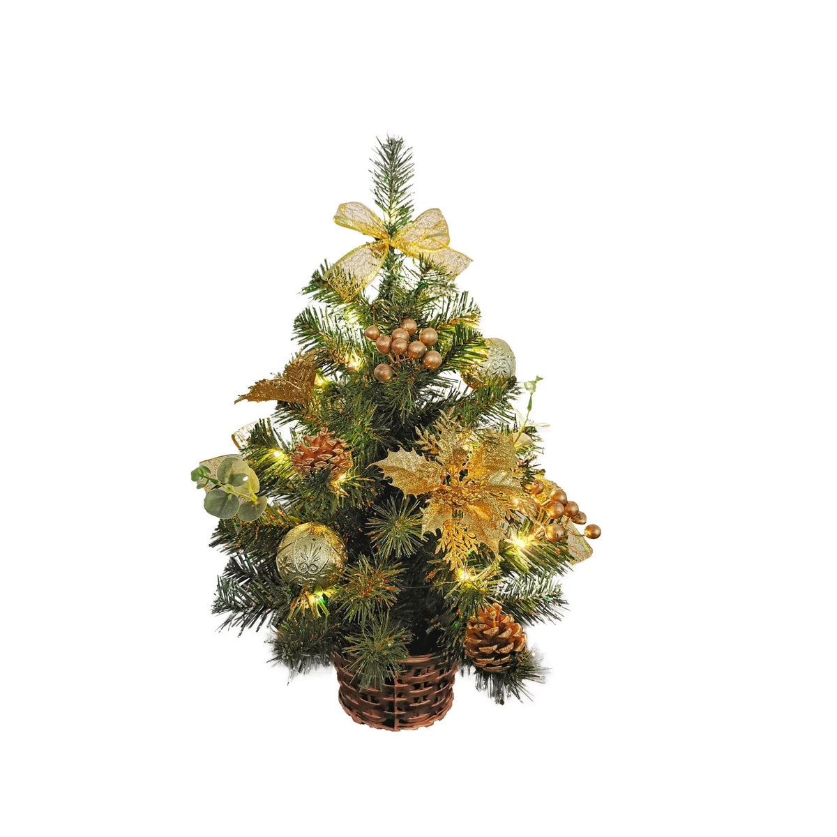 Árbol Navidad 60cm con Luz LED, Bellotas y Lazos Dorados (68 ramas) TREE2-11 ✦ Bajo pedido