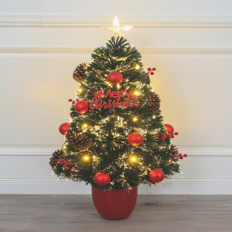 Árbol Navidad TREE4-16, 60cm con Luz LED, Bellotas y Esferas Rojas (40 ramas) ✦ Bajo pedido