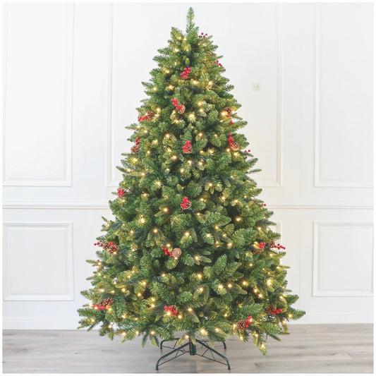 Árbol Navidad TREE4-7, 180cm con Luz LED, Bellotas y Berries (241 ramas) ✦ Bajo pedido
