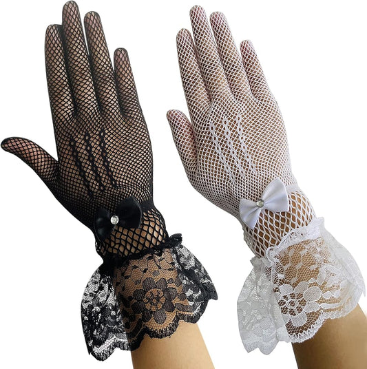 Guantes Calados Boleros - Blanco, Negro (Unitalla) ✦ Bajo pedido