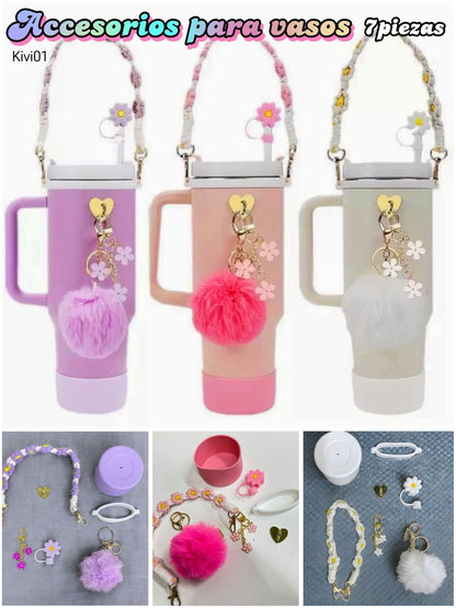Set de Accesorios para Botella Stanley y Owala - Rosa