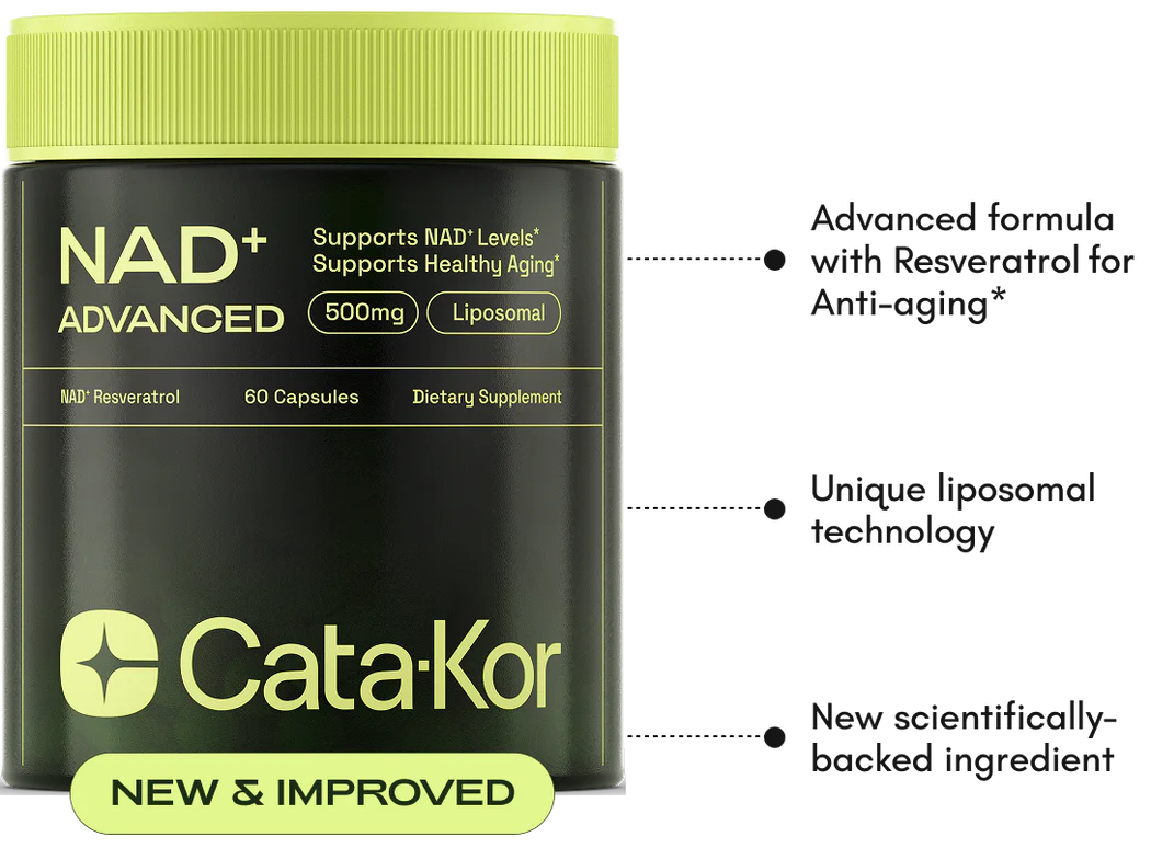 NAD+ Suplemento Antienvejecimiento, Energía y Enfoque - Cata Kor (anterior Reus Research) Fórmula Mejorada - 60caps