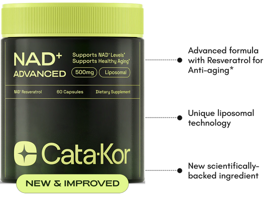 NAD+ Suplemento Antienvejecimiento, Energía y Enfoque - Cata Kor (anterior Reus Research) Fórmula Mejorada - 60caps
