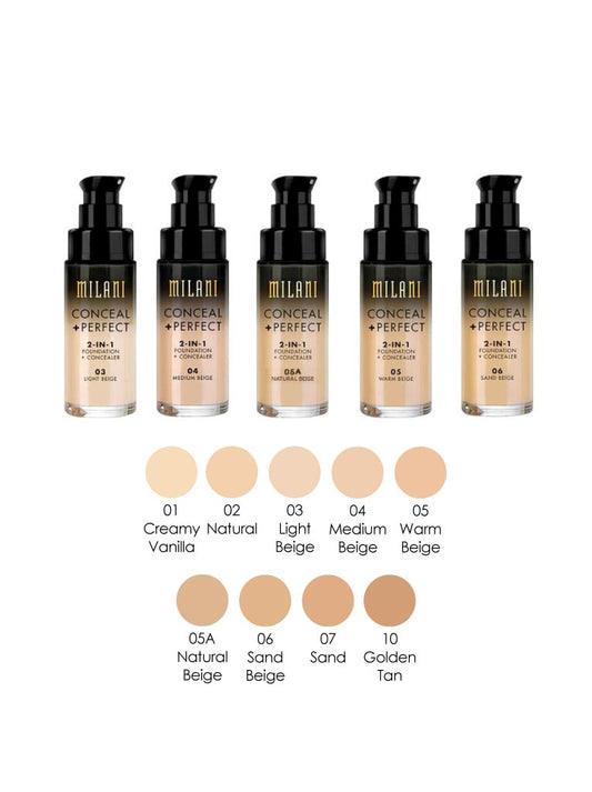 Conceal + Perfect Base Líquida 2 en 1 , Acabado Matte, Cobertura Total - Milani (30ml) ✦ Bajo pedido