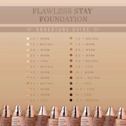 Flawless Stay Base Líquida Acabado Satinado, Cobertura Media-Alta (26 Tonos) - Beauty Creations ✦ Bajo pedido