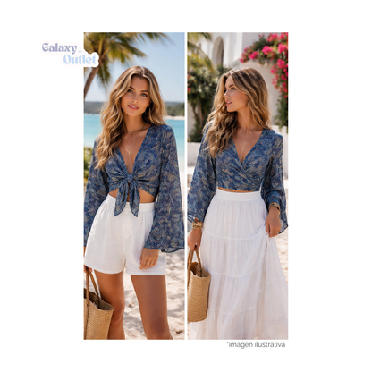 Blusa de Seda Doble Uso Importada de India – Fresca y Versátil para Verano (Azul Oscuro, Unitalla S/M)