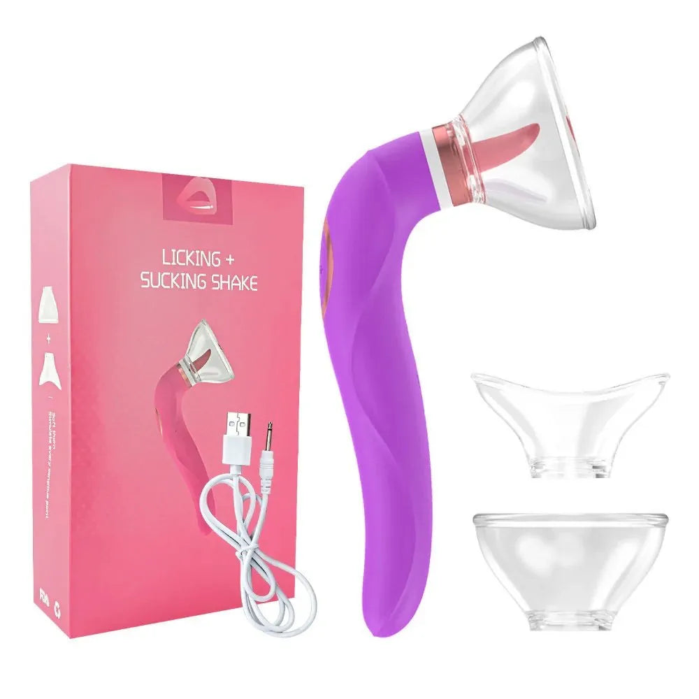 Vibrador Succionador con Lengua Multifunción 3 en 1 y Copa Intercambiable (2 Copas) ✦ Bajo pedido
