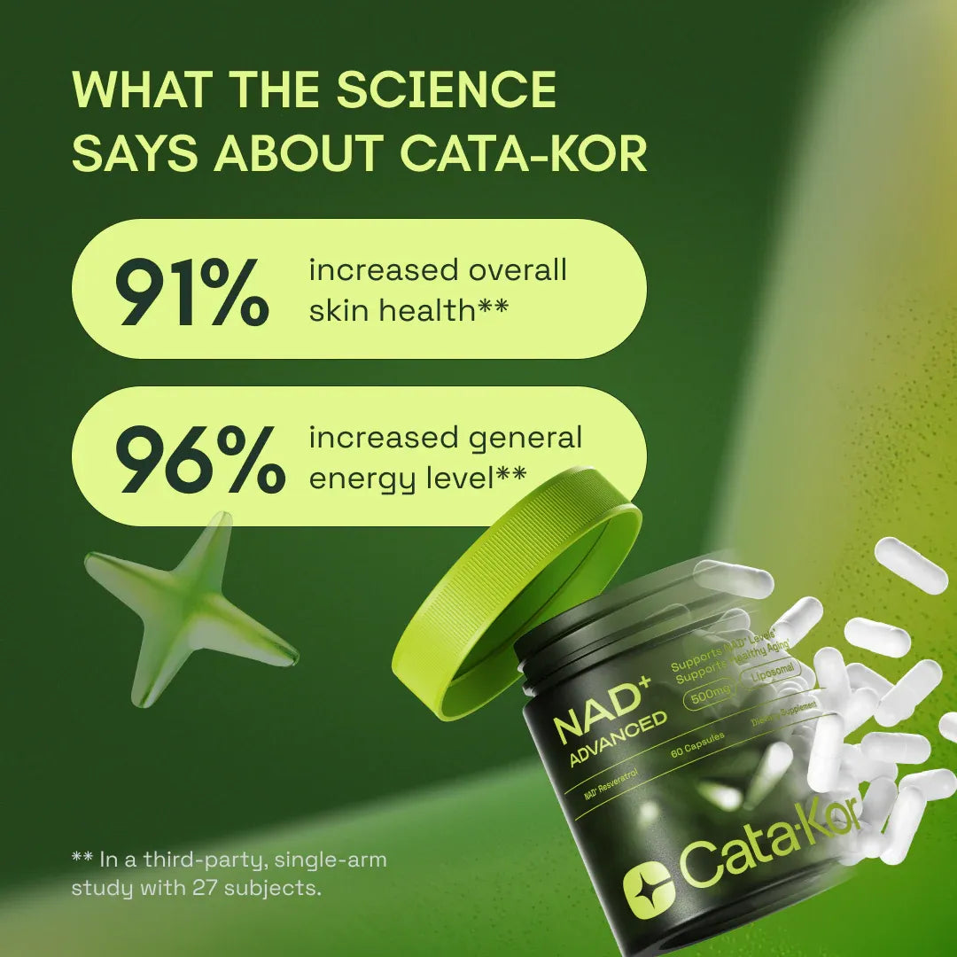 NAD+ Suplemento Antienvejecimiento, Energía y Enfoque - Cata Kor (anterior Reus Research) Fórmula Mejorada - 60caps